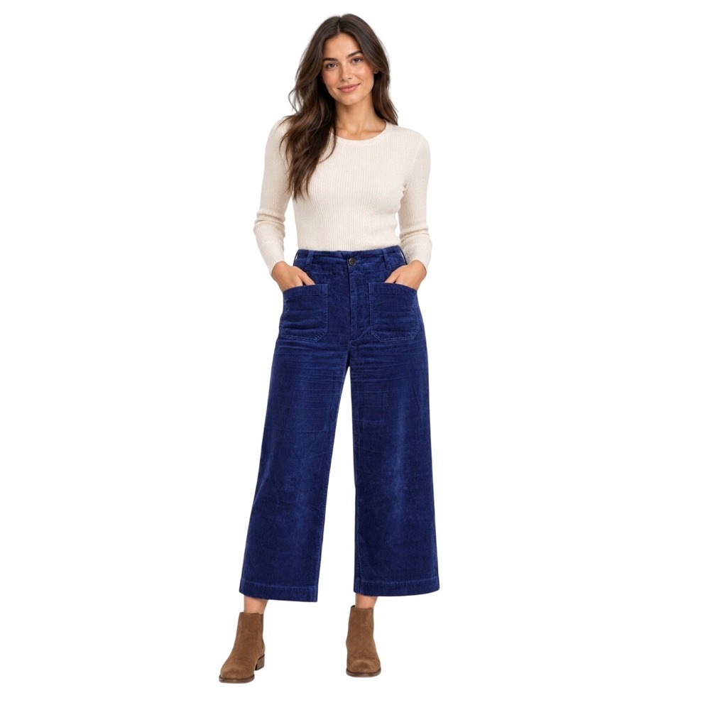 Maeve by Anthropologie The Colette Corduroy Cropped Wide Leg Pants Blue 30